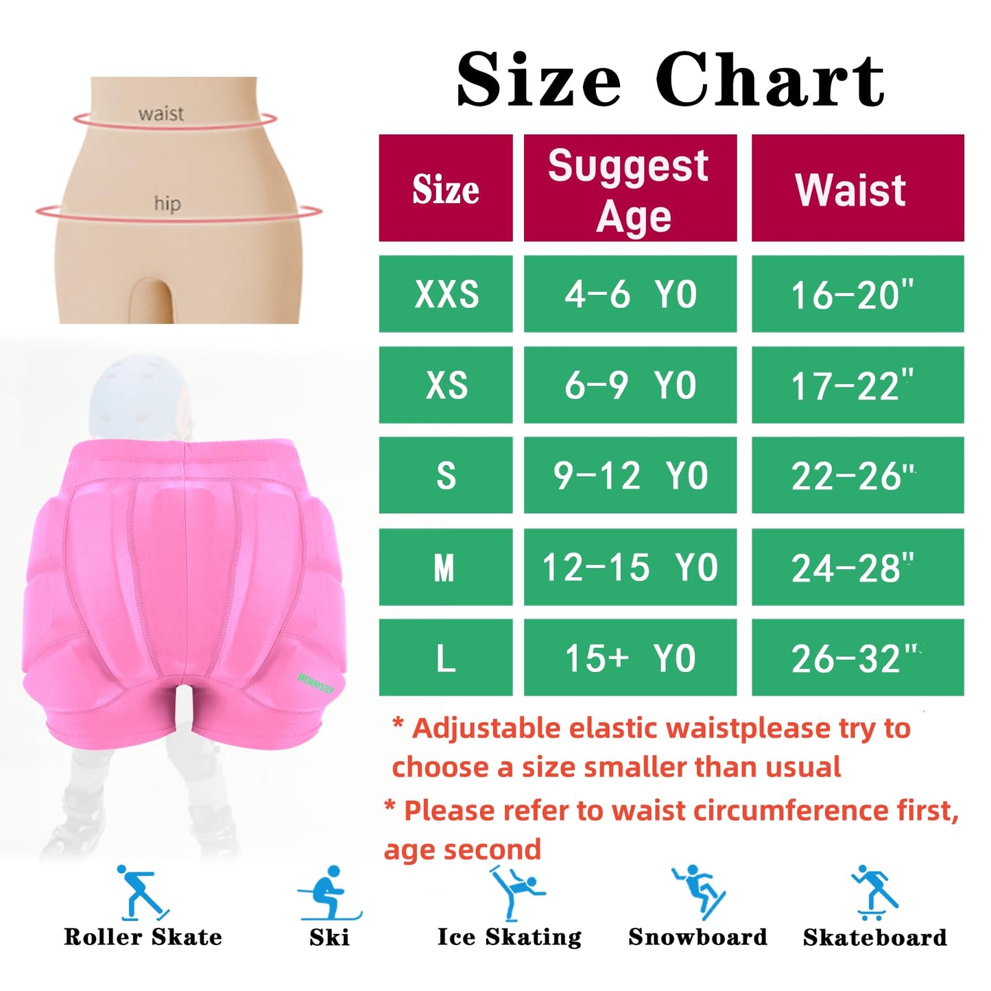 Kids Butt & Hip Padded Shorts for Skating,Youth Hip Protection Pads Figure Skating Shorts Crash Butt Pads for Tailbone & Butt (Black, X-Small)