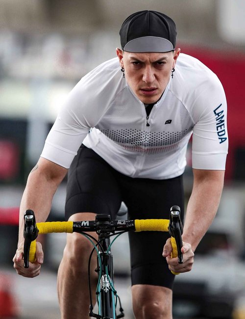 LAMEDA Cycling Jersey Men Short Sleeve Road Bike Bicycle Shirt Reflective Breathable Lightweight White Large