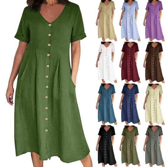 Today Deals Prime Returns and Refunds My Orders Linen Dresses for Women 2024 Milkmaid Dress Women Womens Short Sleeve Dresses V Neck Midi Dresses for Women formal Midi Dresses