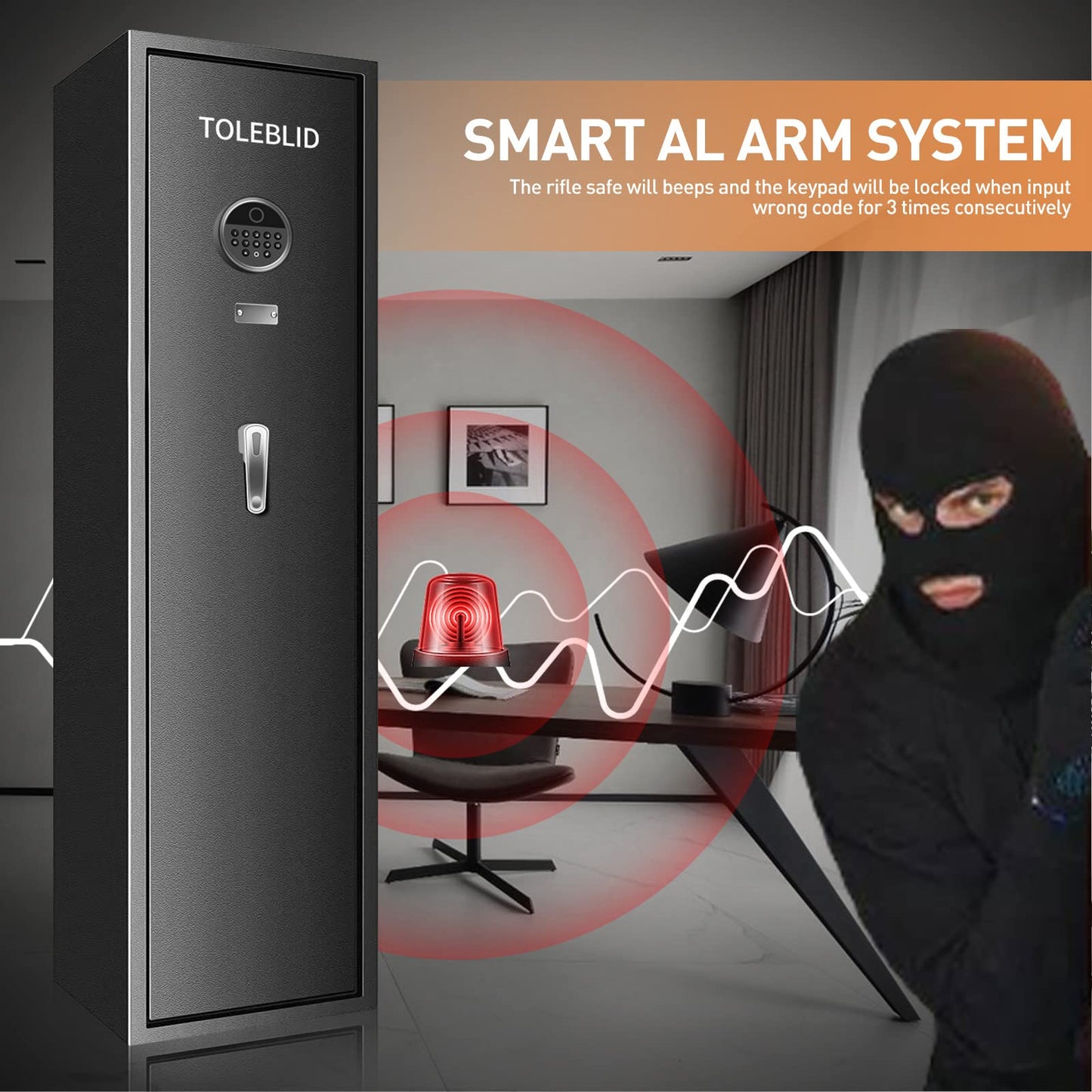 TOLEBLID [2024 New] 11-12 Fireproof Biometric Safes for Home Rifle