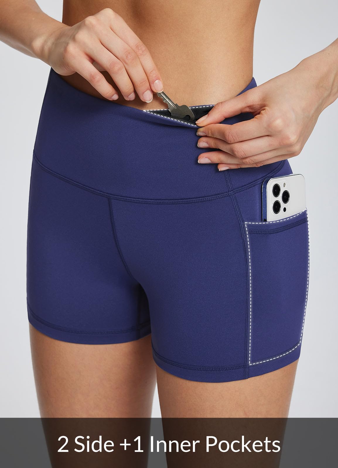 baleaf Biker Shorts Women Yoga Gym Workout Spandex Running Volleyball Tummy Control Compression with Pockets 3" Navy Blue XXL