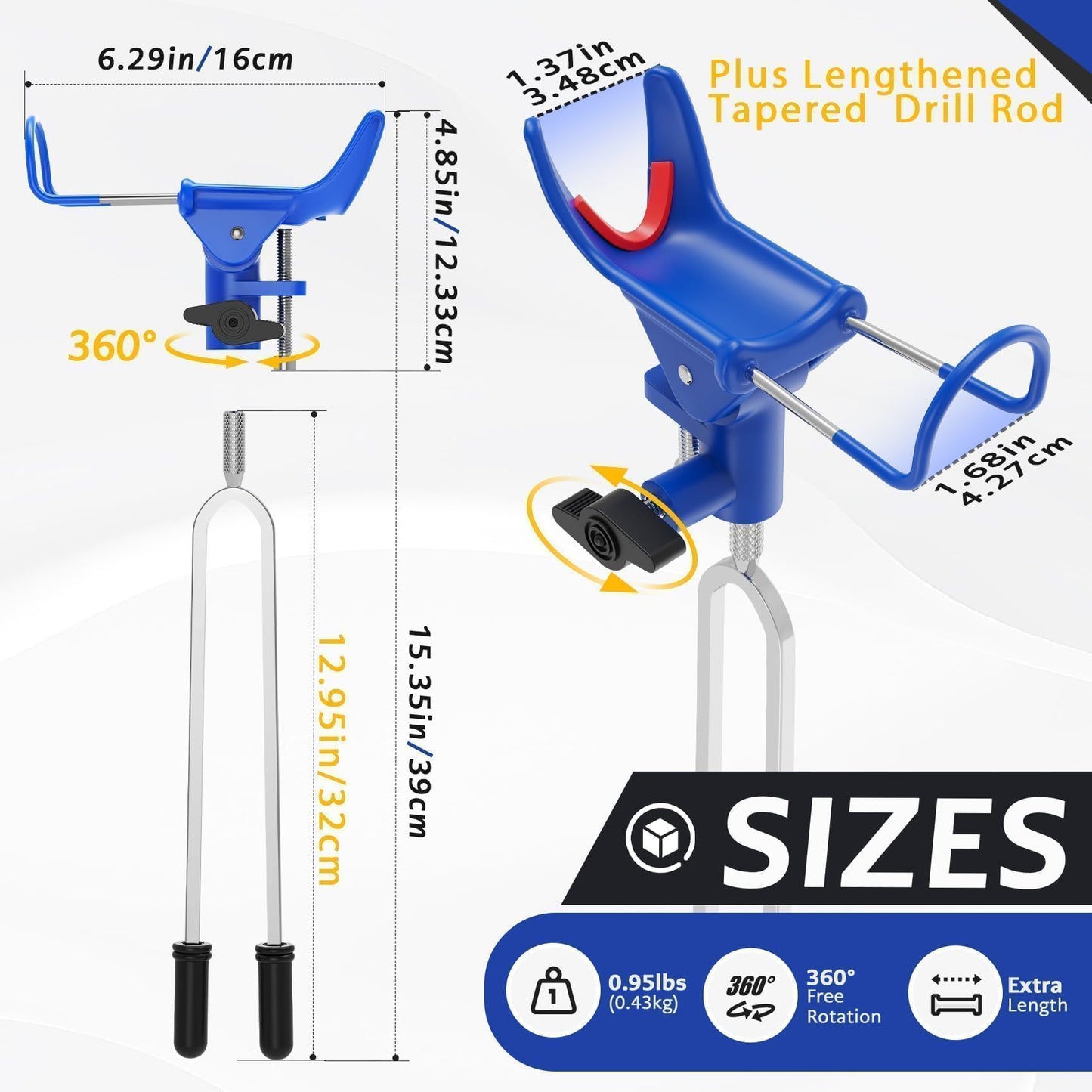 DZrudun Fishing Rod Holder for Ground, Fishing Pole Holders for Ground 2PCS, Rod Holders for Bank Fishing with Long Drill Stake Rod Stand for Shore, Beach, Mud, Catfish, Gift for Men, 360° Adjustable