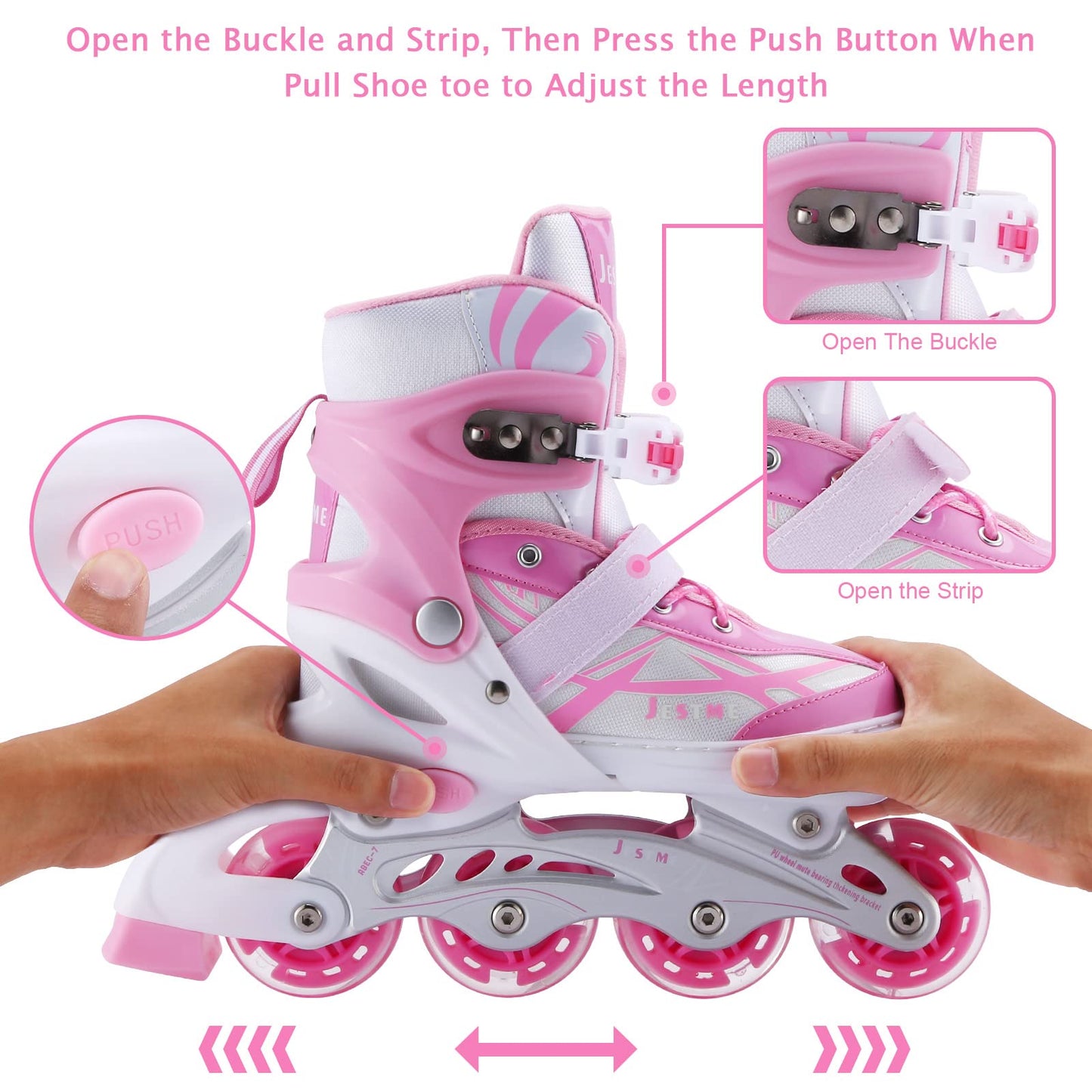 Adjustable Inline Skates for Girls Boys Beginners, Kids Roller Skates with All Illuminating Wheels (Pink, Small-Little Kids(11J-1US))
