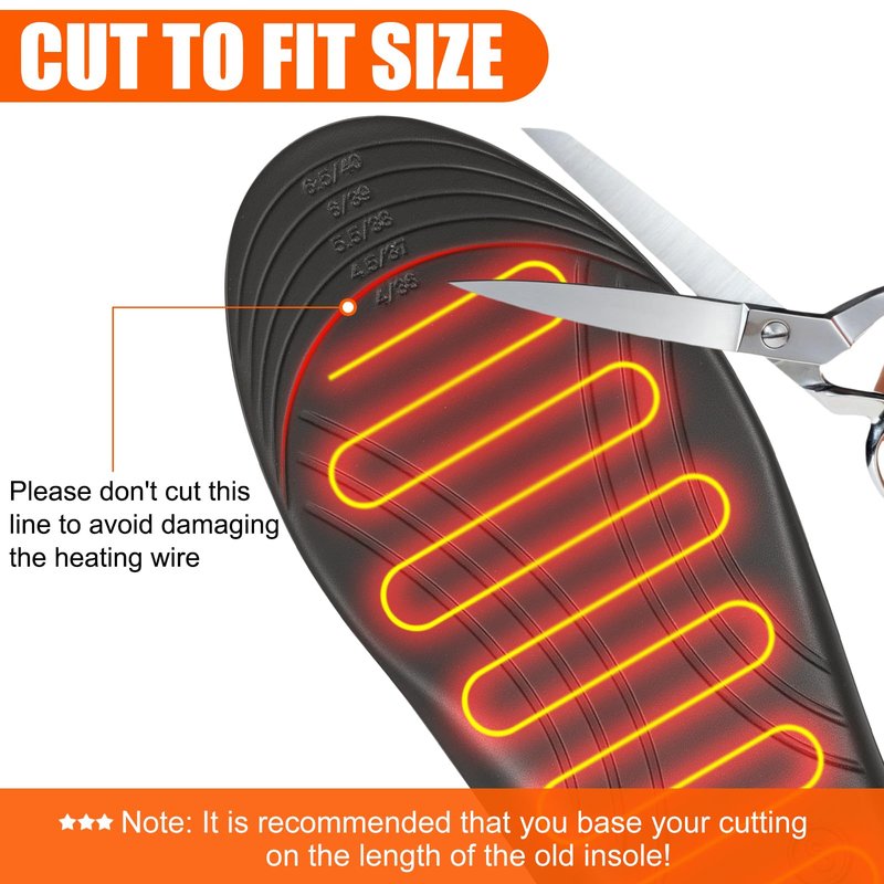 Heated Insoles, Heated Insoles Rechargeable, Foot Warmers with 3 Heating Levels, for Men and Women, Skiing, Hunting, Hiking, Camping, Outdoor Winter Use, Washable and Trimmable (S* 4-7.5)