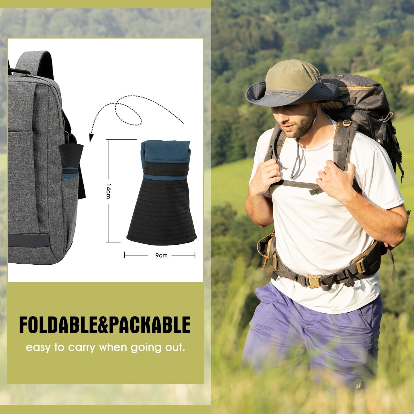 TOP-EX Summer Boonie Sun Hats for Men Safari Fishing Hiking Wide Brim UPF50+ Big Head Nylon Waterproof Khaki Large X-Large L XL 60cm 63cm