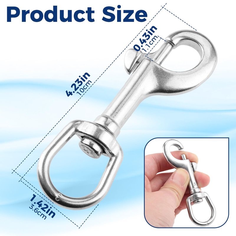 Swivel Eye Bolt Snap Hook, Mount 316 Stainless Steel with Rubber Pad, Fit for Fishing Boat Canoe Accessories,Flagpole, pet leash, camera leash, key chain, tarpaulin cover, clothesline (Pack of 5)