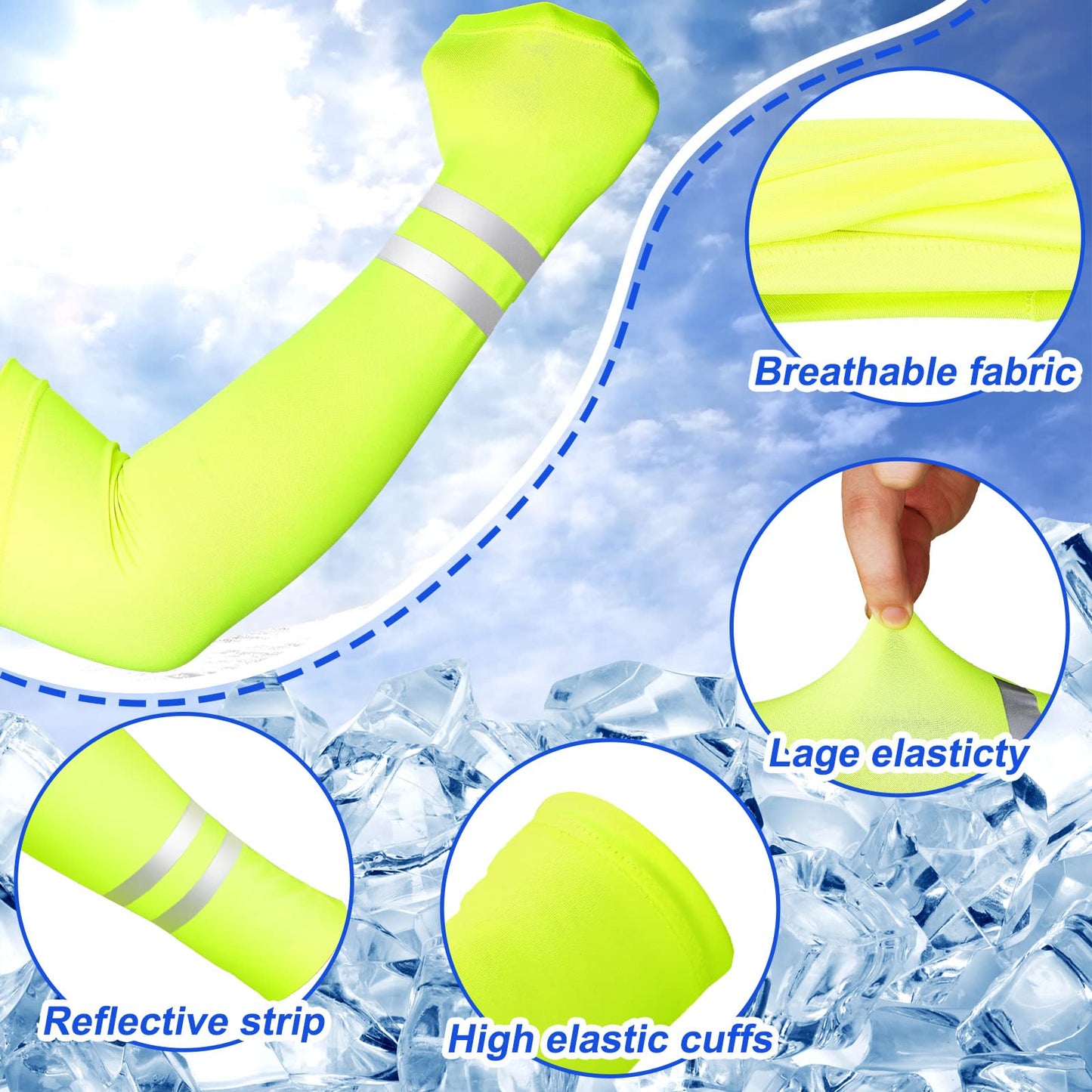 SATINIOR 6 Pairs UV Sun Protection Arm Sleeves for Men Women Reflective Cooling Compression Sleeves Golf Outdoor Sports(Fluorescent Yellow)