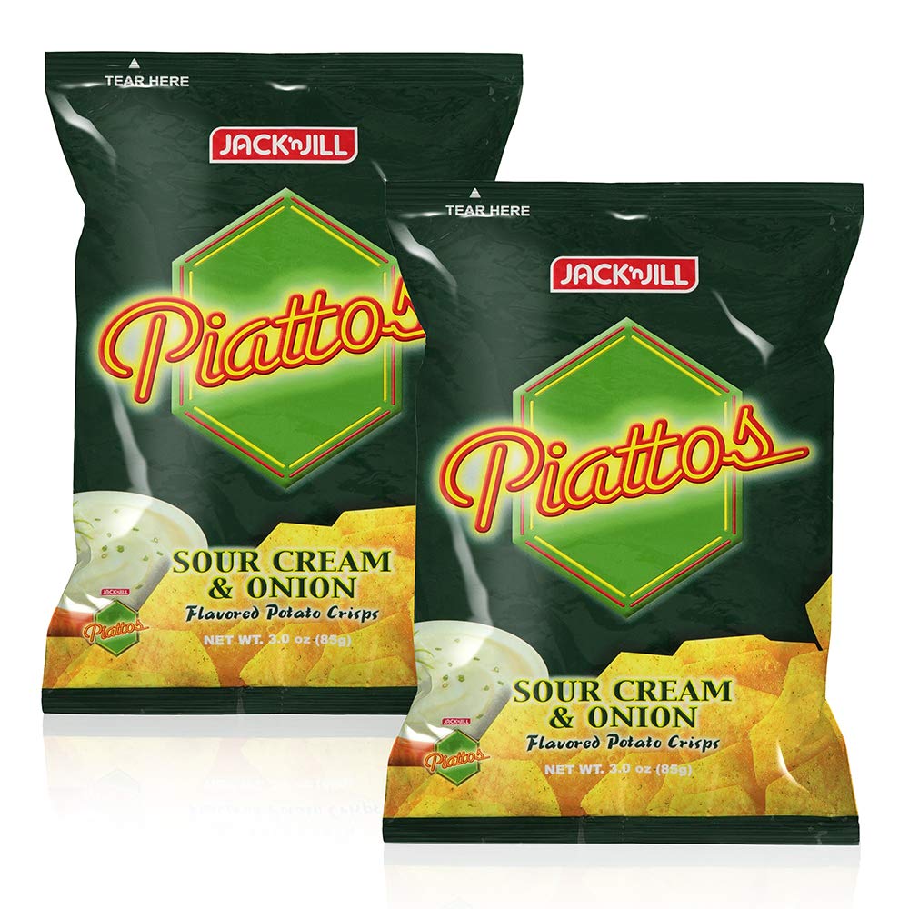 Jack'n Jill Piattos Potato Crisps - Potato Chip Snacks with Sour Cream & Onion Flavor, 3 Oz (85g), 2 Pack