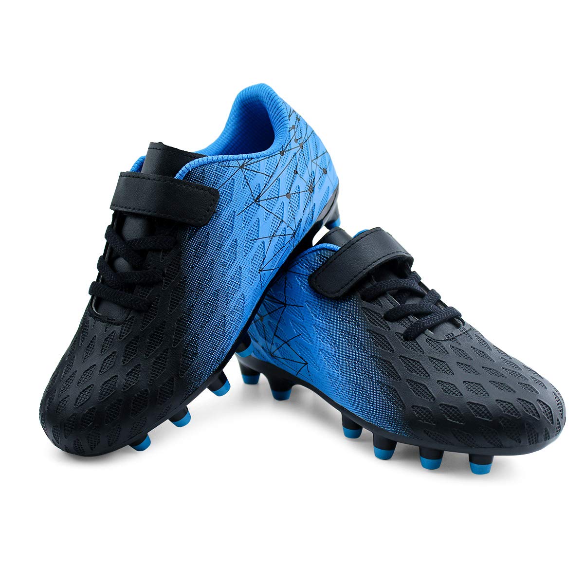 brooman Kids Firm Ground Soccer Cleats Boys Girls Athletic Outdoor Football Shoes(3.5,Black Blue)