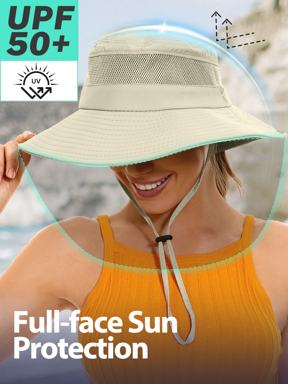 EW East Water Sun Beach Hat for Women, UPF50+ Waterproof with Ponytail Hole