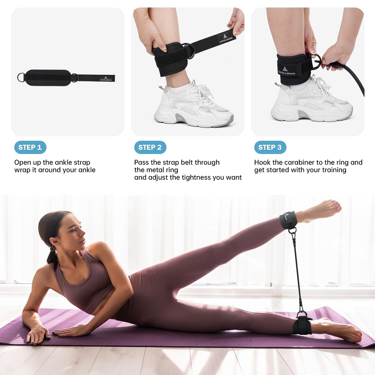 Ankle Resistance Bands with Cuffs, Ankle Bands for Working Out, Leg Resistance Bands for Women and Men, Ankle Exercise Bands for Kickbacks Hip Glutes Fitness Training, Ideal Butt Workout Equipment