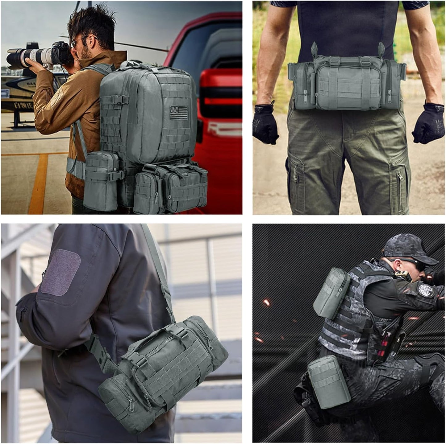 Tactical Backpack - 60L Military Army Rucksack with Detachable Molle System | Grey