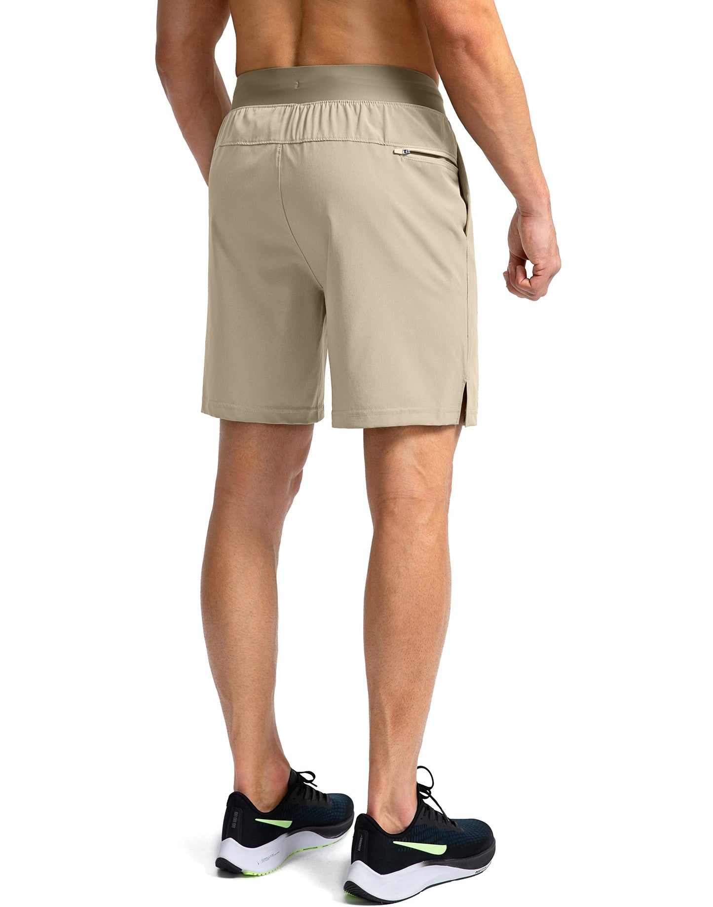 Soothfeel Men's Running Shorts with Zipper Pockets 7 Inch Lightweight Quick Dry Gym Athletic Workout Shorts for Men (Khaki, XS)