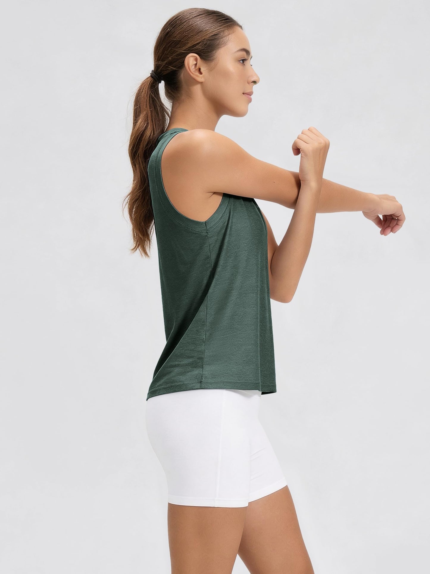 ODODOS Women's Performance Tank Ultra Soft odSTRATUM Tech Sleeveless Tee Shirts High Crew Neck Pullover Top, Aspen Heather, X-Large
