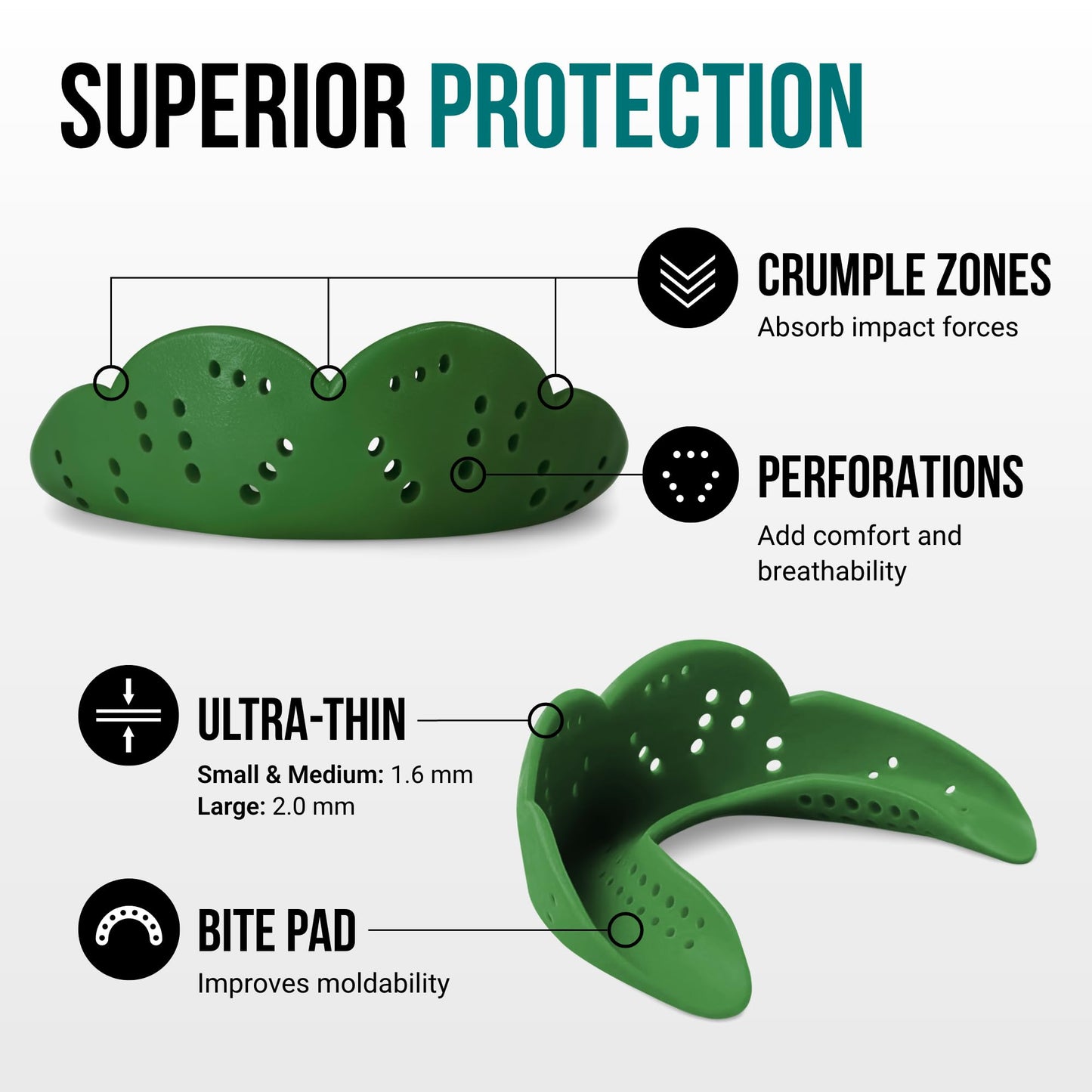 SISU Aero Medium Mouthguard, Forest Green - 30% Stronger Protection for Lacrosse, Football, Hockey, Roller Derby, Team Sports - Remoldable Up to 20 Times - Ultra Slim - Works for Braces - Non Toxic