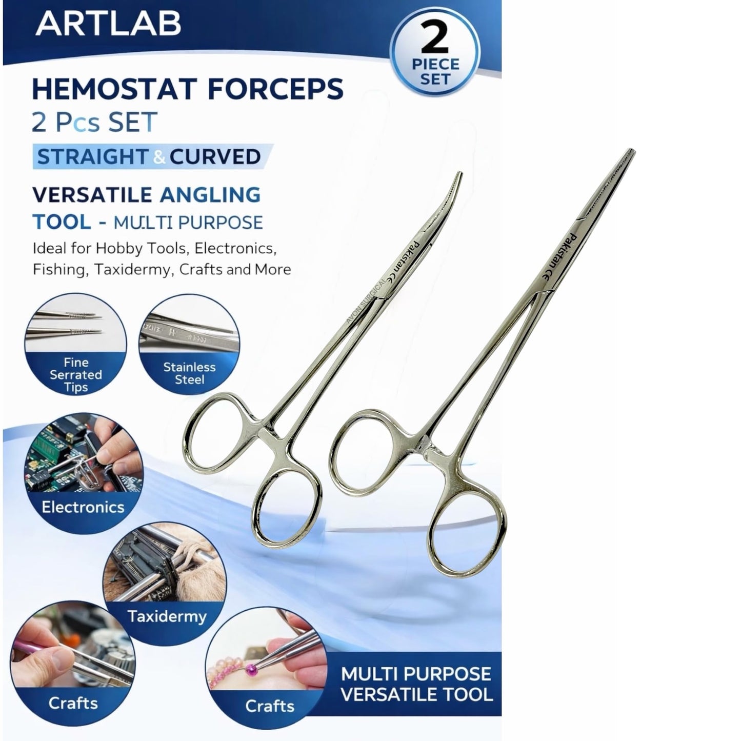Avon Surgical 2Each Versatile Angling Tools 5 Inch Fishing Forceps Set - Stainless Steel, Curved & Straight Hemostats, Serrated Jaws, Locking Mechanism, and Lightweight Design Hemostat Forceps.