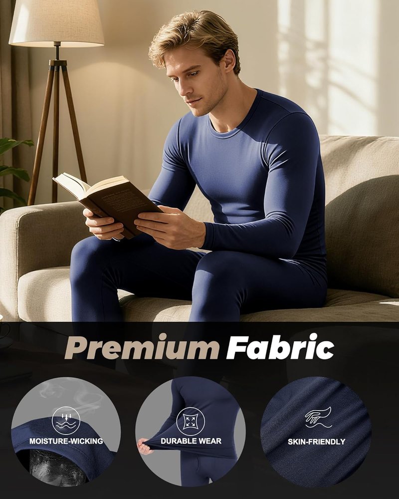 Thermal Underwear for Men - Fleece Lined Long Johns | Cold Weather Base Layer Set