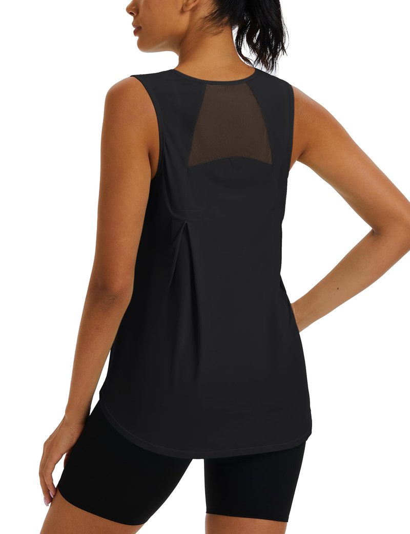 TACVASEN Women's Workout Tops Lightweight Racerback Sleeveless Breathable Shirts Athletic Running Yoga Gym Tanks Black L
