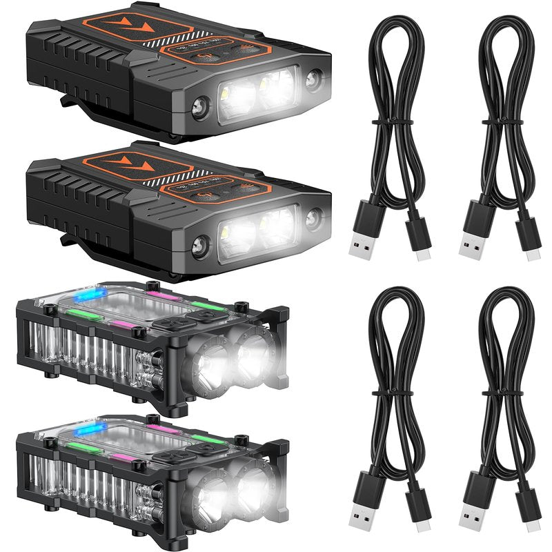 Pawfly 4 Pack Clip-on Flashlight, LED Rechargeable Hat Clip Light, Cap Lights Clip-on with COB Side Light, Ultra Bright Cap Lights Clip on Hat for Fishing Camping & Hiking