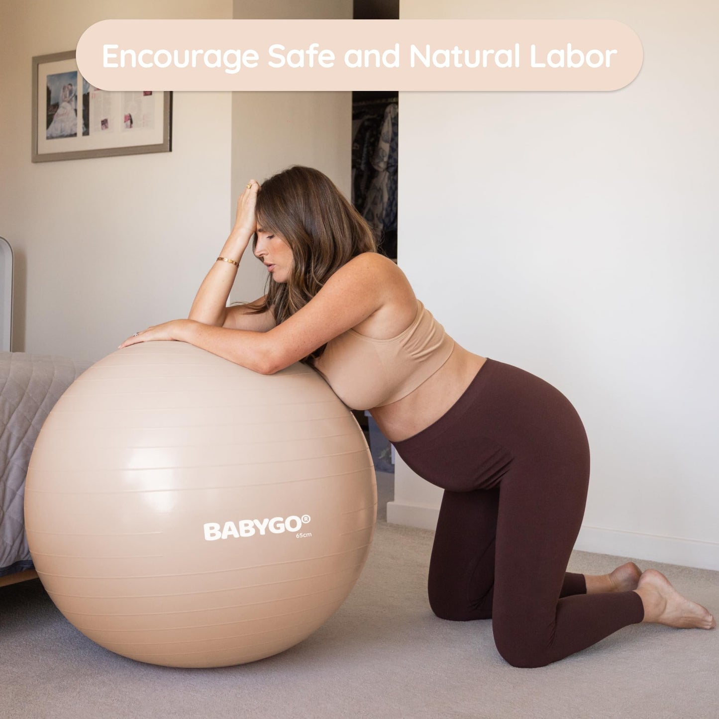 BABYGO Birthing Ball - Pregnancy Yoga Labor & Exercise Ball & Book Set Trimester Targeting, Maternity Physio, Birth & Recovery Plan Included Anti Burst Eco Friendly (Nude, 65cm)