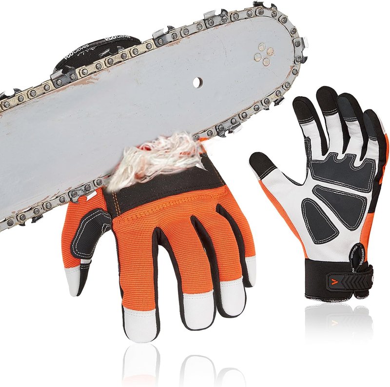 Chainsaw Gloves - 12-Layer Protection for Left Hand | Goat Leather Work Gloves for Mechanics