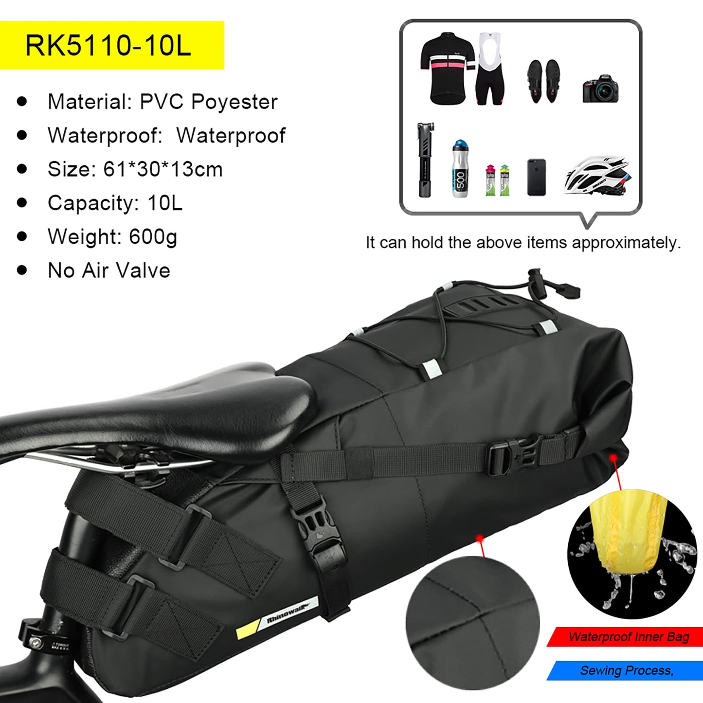 abamita Bike Saddle Bag Waterproof Bike Seat Bag Expandable Capacity Cycling Under Seat Pouch for Mountain Road Biking and Commuting Trips 10L