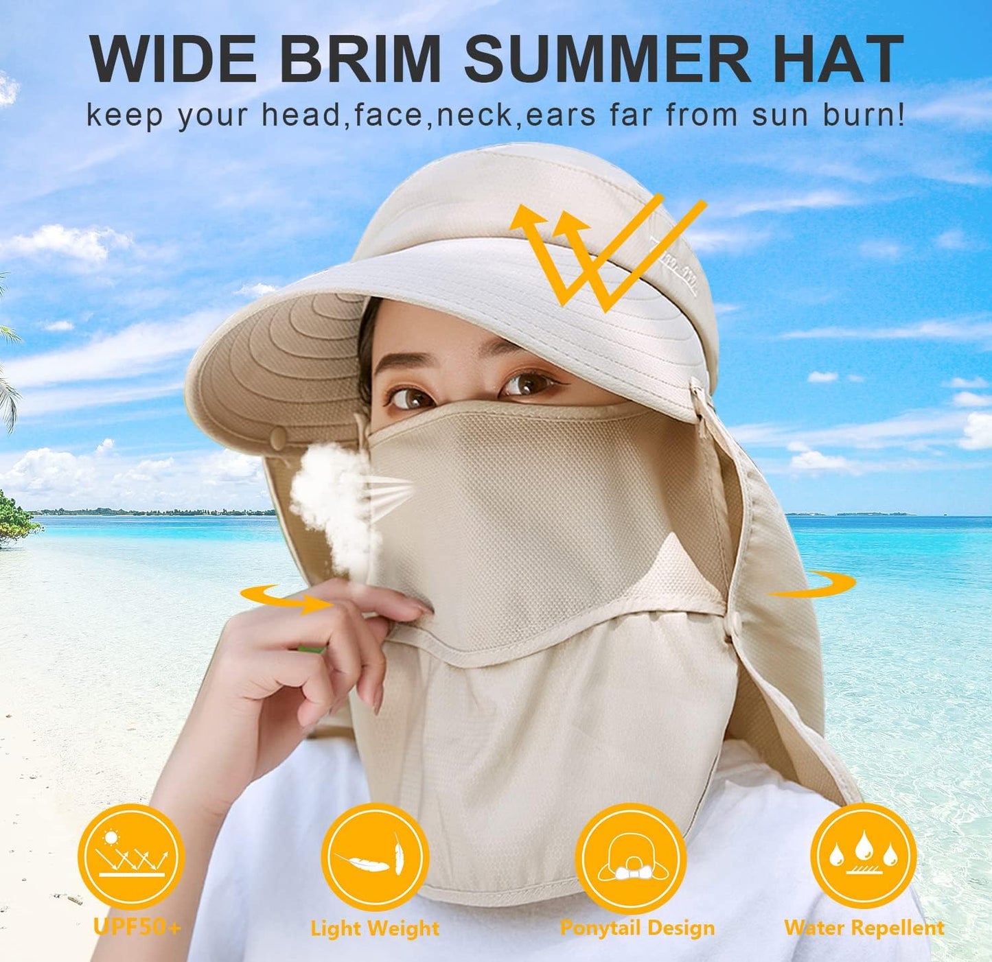 Wide Brim Sun Hat for Women - UV Protection with Detachable Neck Flap | Perfect for Garden, Fishing & Hiking