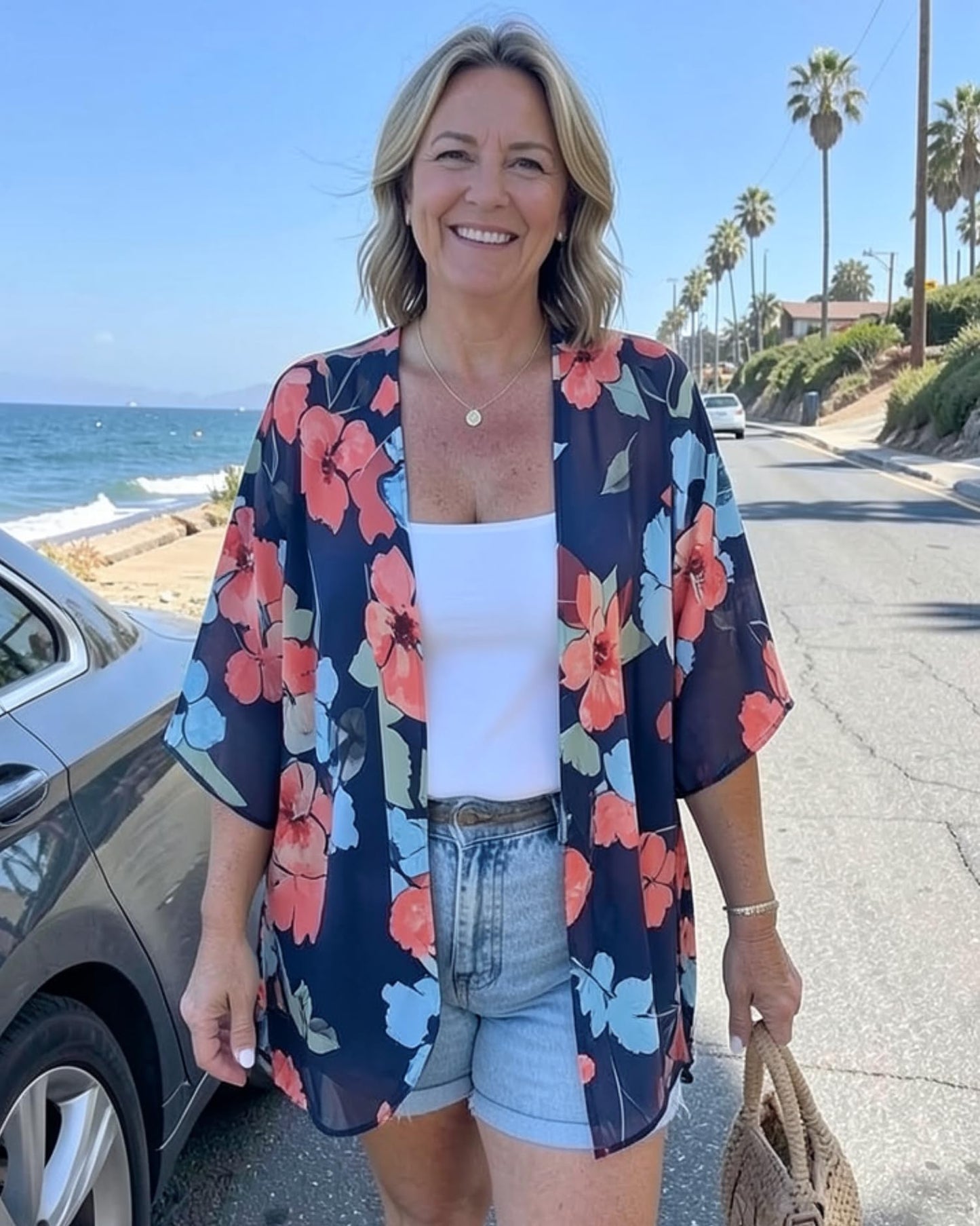 Summer Kimono Cardigan for Women Sheer Light Tops Casual Open Front Swimwear Shirts Beach Cover ups (Oil Blue,2XL)