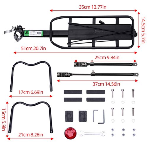 ROCKBROS Rear Bike Rack Bike Cargo Rack Adjustable Bicycle Luggage Carrier Rack Rear Quick Release Mountain Bike Pannier Rack with Elastic Band and Reflector, Most 165 lbs Capacity
