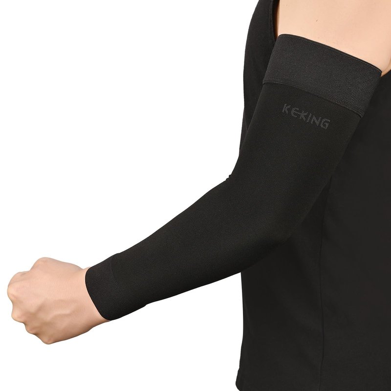 KEKING® Lymphedema Compression Arm Sleeves with Silicone Band for Men Women (Pair), 15-20 mmHg Compression Full Arm Support for Lipedema, Edema, Post Surgery Recovery, Swelling, Pain Relief, Black L