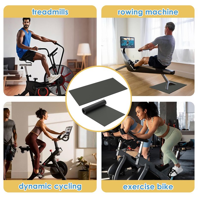Wiojtry 2PCS Exercise Bike Mat, Non-Slip Exercise Bike Mat for Floor for Rowing Machine and Stationary Spin Bike