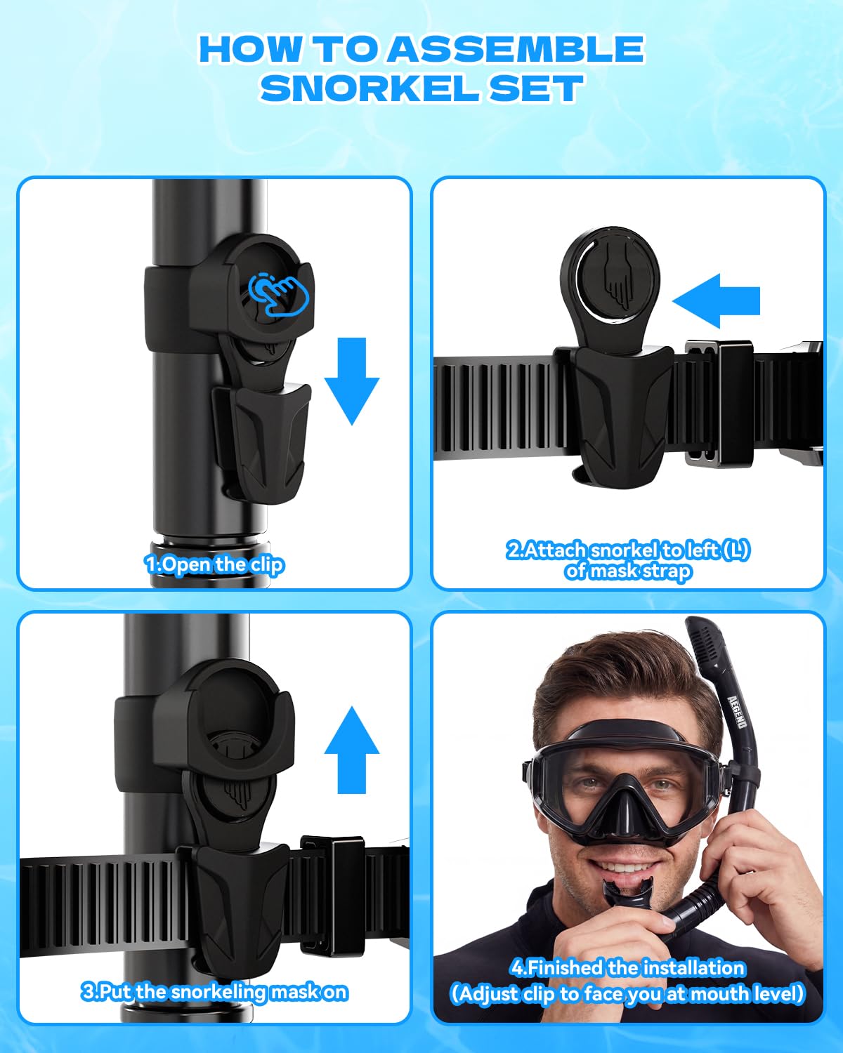 Aegend Diving Dry Snorkel for Adult & Youth - Foldable Snorkeling Gear with Top Dry Valve, Perfect for Snorkeling, Freediving, Swimming and Scuba Diving (Cyan & Rose Red)