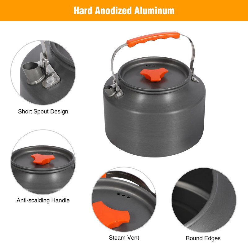 REDCAMP 2L Outdoor Camping Kettle, Aluminum Water Pot with Carrying Bag, Compact Lightweight Camp Tea Kettle Coffee Pot for Hiking Picnic Camping