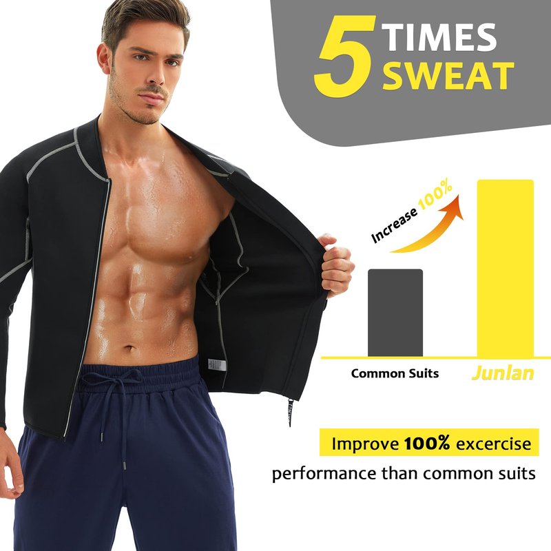 Mens Sweat Neoprene Weight Loss Sauna Suit Workout Shirt Body Shaper Fitness Jacket Gym Top Clothes Shapewear Long Sleeve for mens (Black, XL)