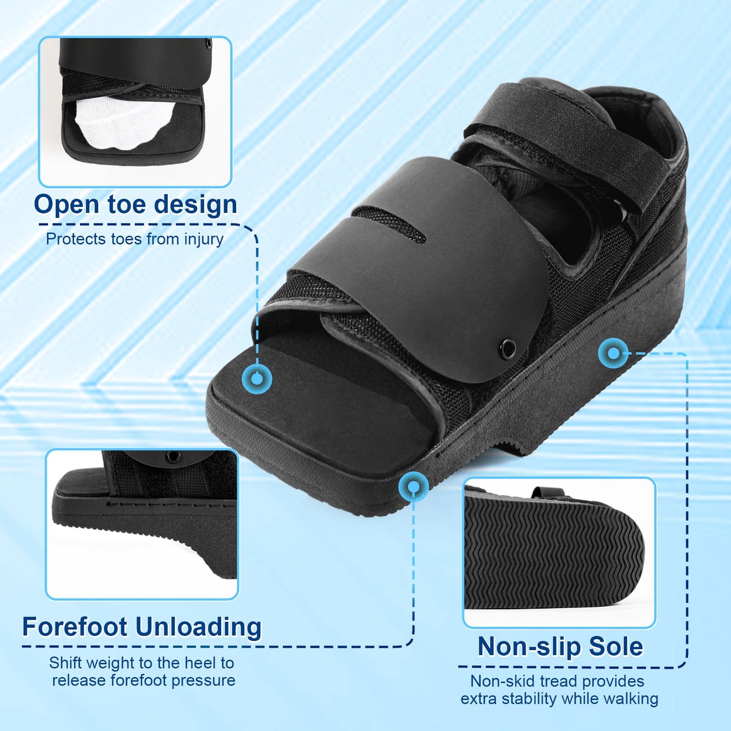 Estinko forefoot Offloading Post Op Shoe-Wedge Post Op Shoe Ortho Wedge Healing Shoe Non Weight Bearing Offloading Shoe for Broken Toe, Bunion, Hammer toe, Diabetic Foot Ulcer for Men and Women, L