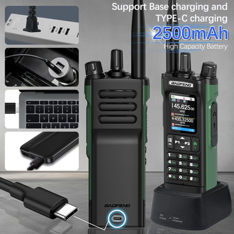 BAOFENG UV-32 Ham Radio | 10W Rechargeable Walkie Talkie with GPS & NOAA Weather | Long Range 2500mAh Battery, USB-C Charging (2-Pack)