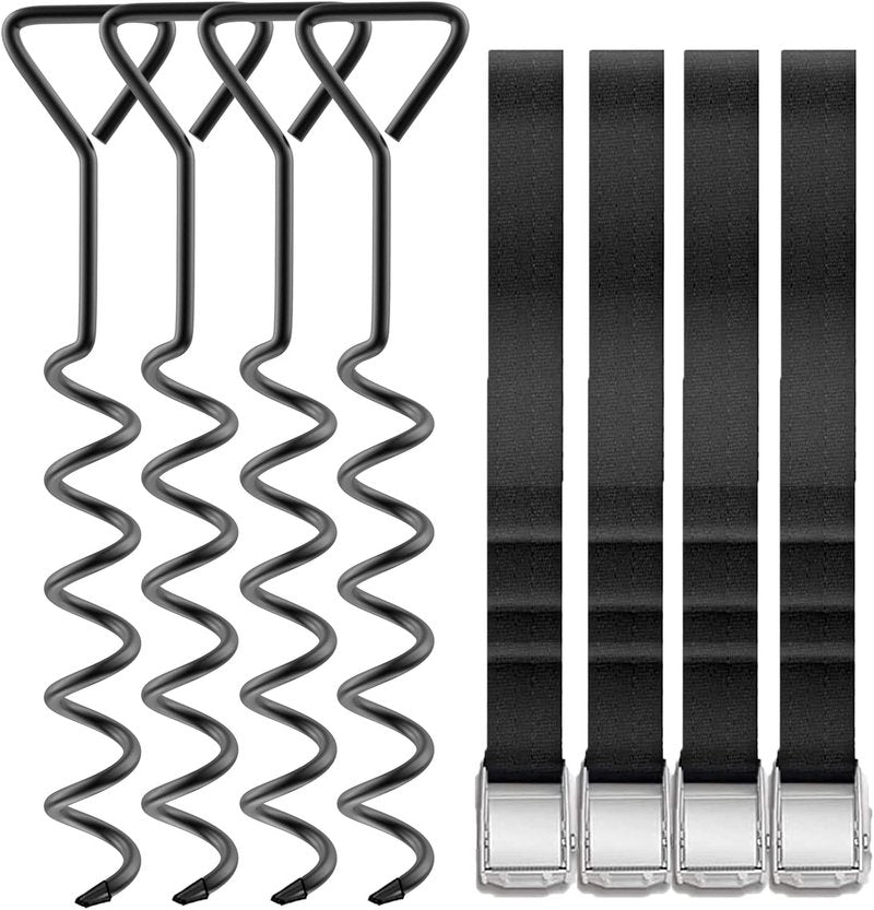 Heavy Duty Trampoline Stakes - 15.84" Galvanized Steel Corkscrew Anchors Kit | Set of 4 for High Wind Stability