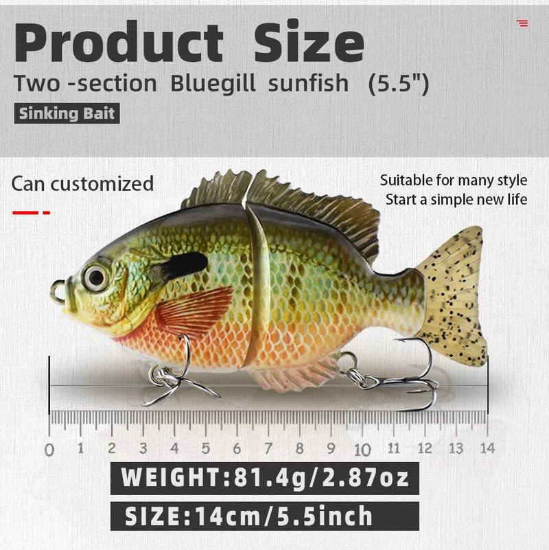 ODS Glide Bait Fishing Lure - Lifelike Bluegill Sunfish Design for Bass, Trout, Perch