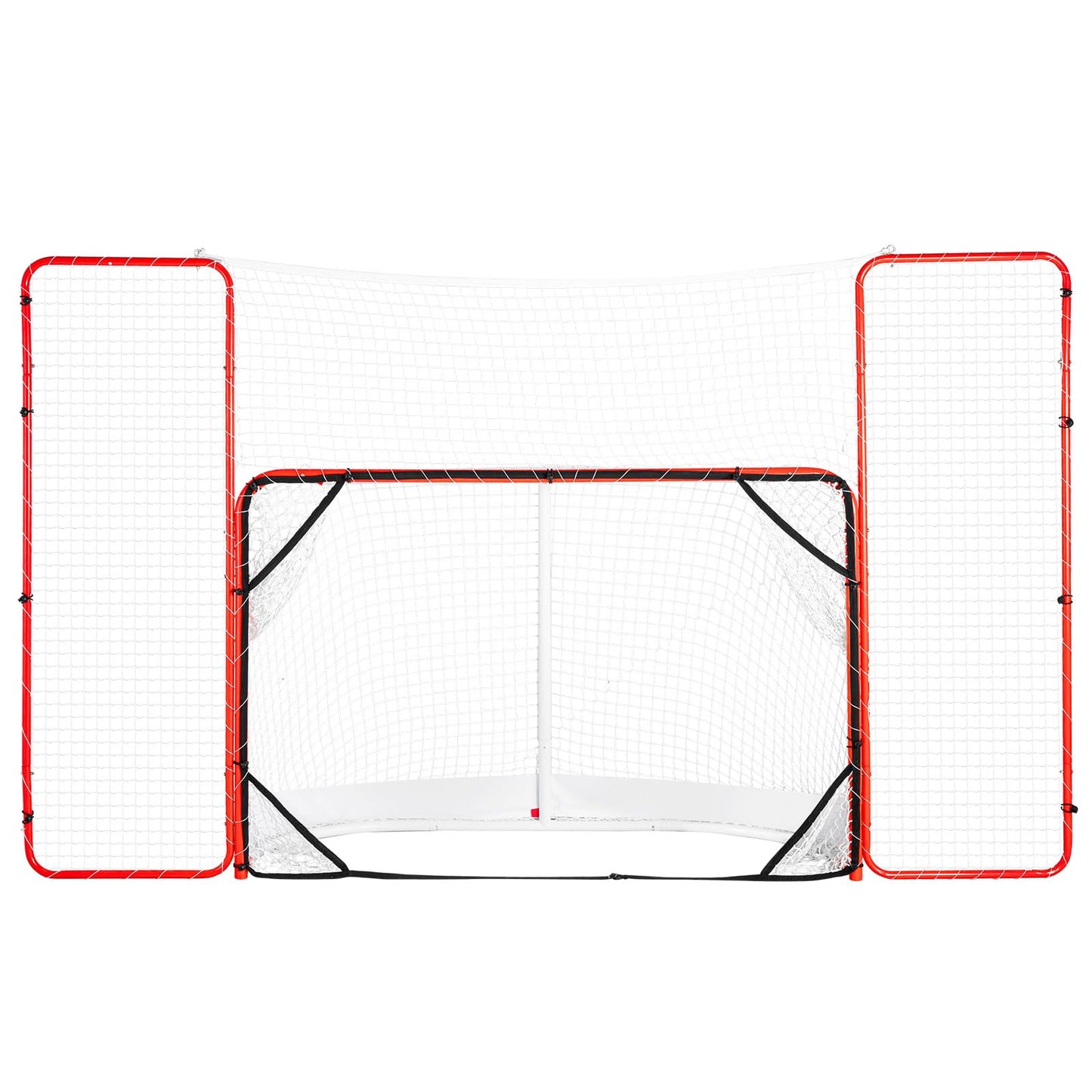 VEVOR Hockey Goal with Backstop and Targets, Street Steel Hockey Net, 72" Pro Hockey Training Goal Set, Portable Indoor Outdoor Hockey Goal with Net, Easy Assemble, White/Red
