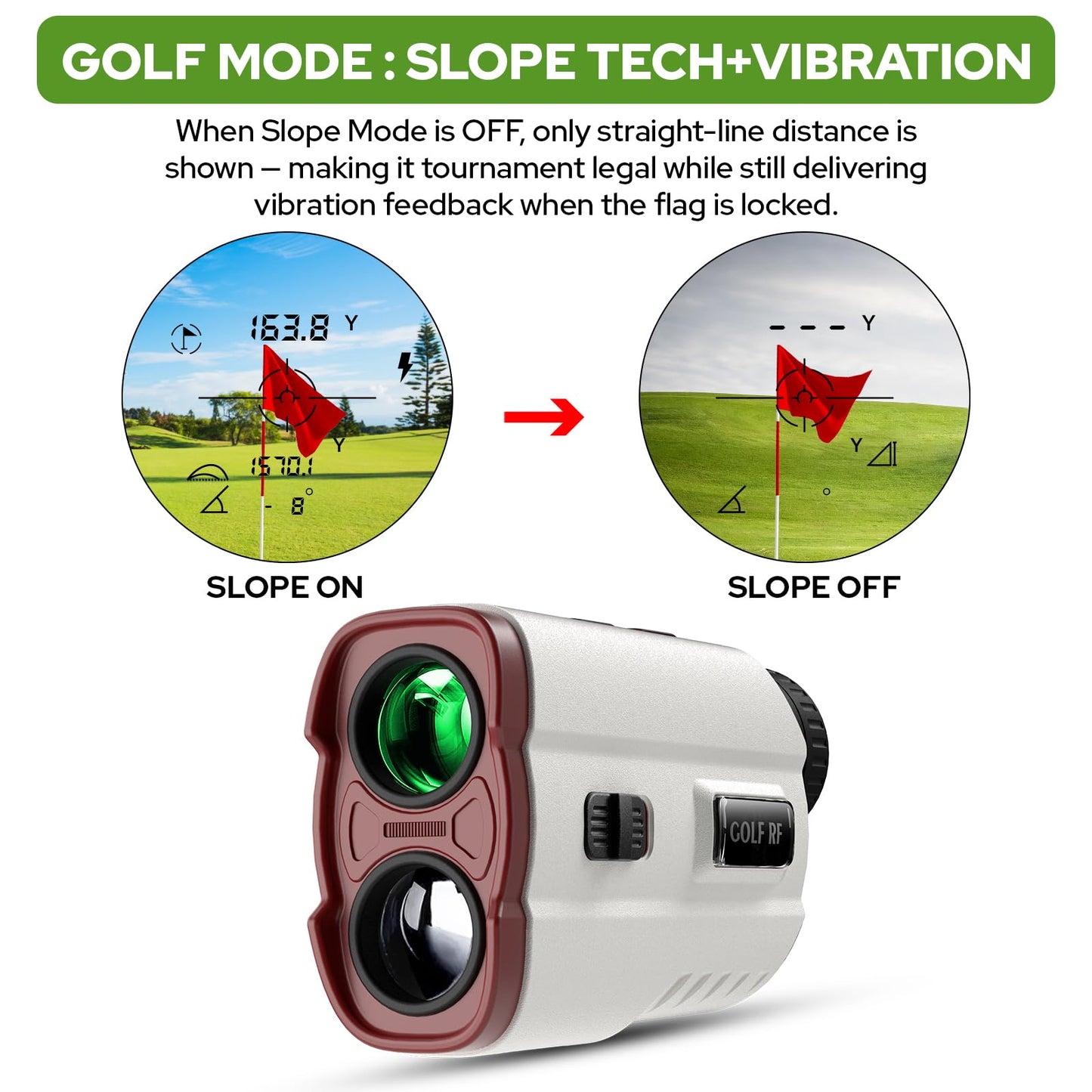 APTGRF Golf Rangefinder with Slope and Pin Flagpole Lock Vibration, 1200 Yards Range Finder, External Slope Switch, Golf Tournament Legal, Rechargeable Battery, Magnetic Stripe, 6X Magnification