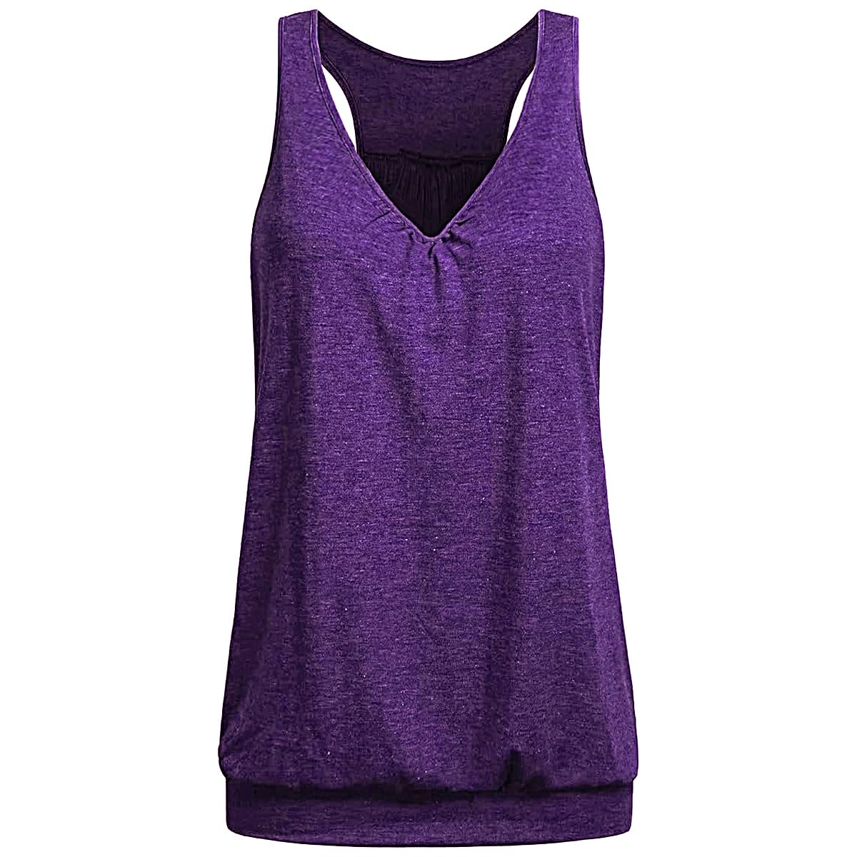 Wobity Shirts That Hide Belly Fat Running Tops Fat Girls V Neck Relaxed Fitted Pilates Tank Top Basic Breathable Wicking Sports Tee Shirt Summer Tanks Purple X-Large
