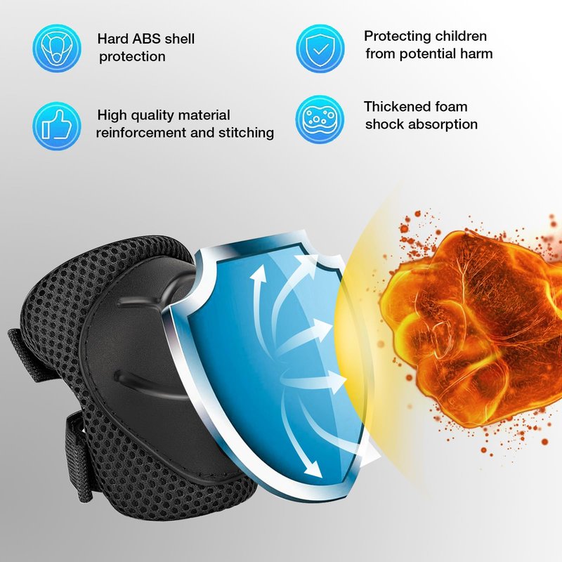 Kids Protective Gear Set - Knee Pads Elbow Pads with Wrist Guards for Ages 3-12 | 3-in-1 Safety Protective Gear for Skating, Cycling, Biking, Roller Skates, Scooters (Black, ‎M(8-12Years))