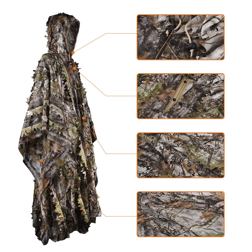 LOOGU Ghillie Suits, Poncho Style Ghillie Suit 3D Leaf Super Lightweight Camouflage Outfit for Hunting, Shooting, Wildfowl, Paintball, Bird Watching, Halloween or Christmas