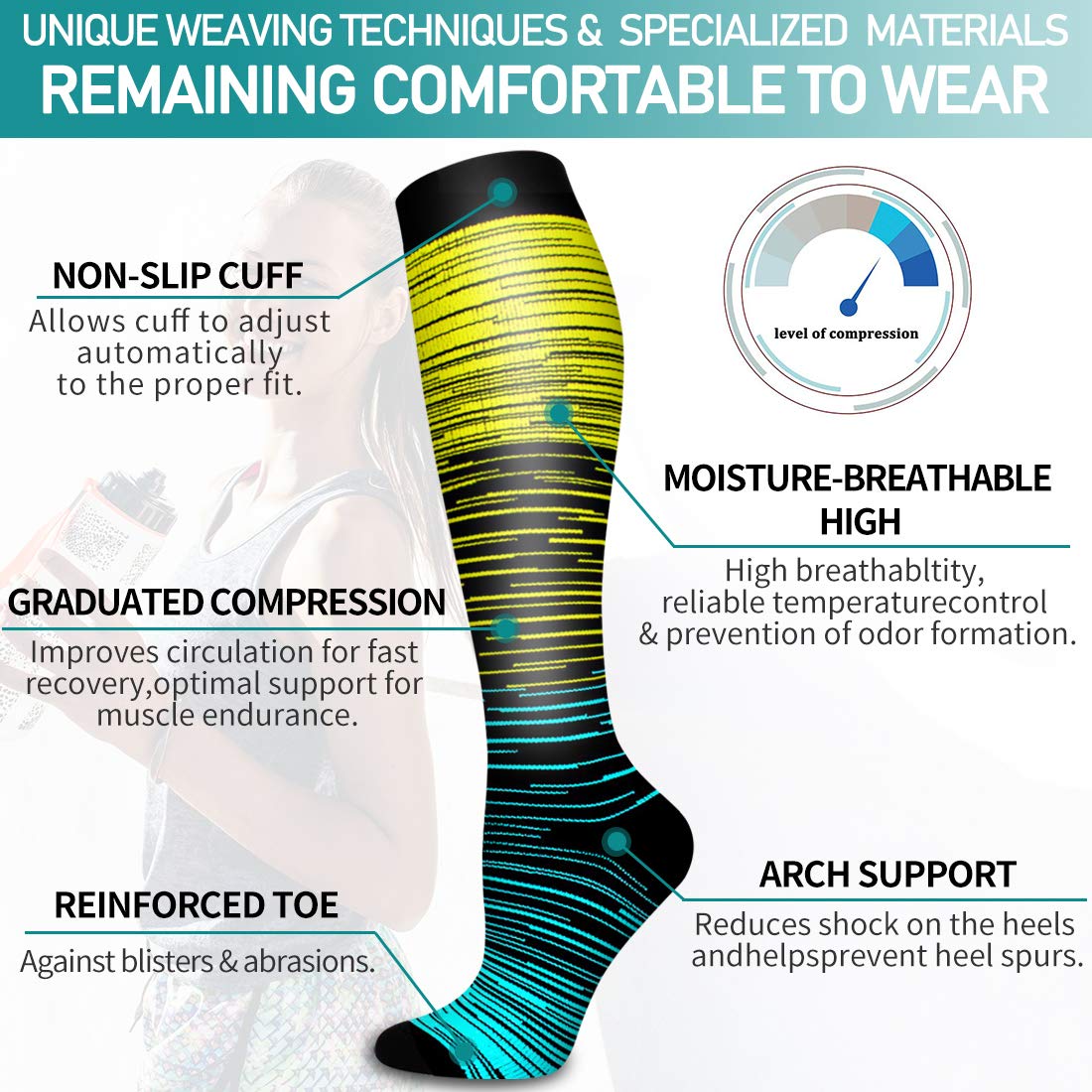COOLOVER Copper Compression Socks for Women and Men(6 Pairs)-Best Support for Running, Athletic, Travel