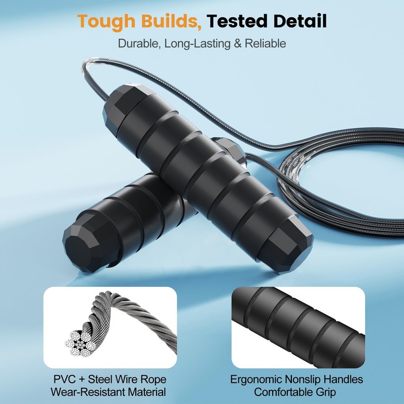 Jump Rope 2 Pack,Tangle-Free Rapid Speed Jump Rope with Ball Bearings for Men,Women and Kids,Adjustable Steel Skipping Rope with Ergonomic Foam Handles,A Ideal Equipment and Accessories for Workout,Fitness,Exercise,Home Gym,Slim Body