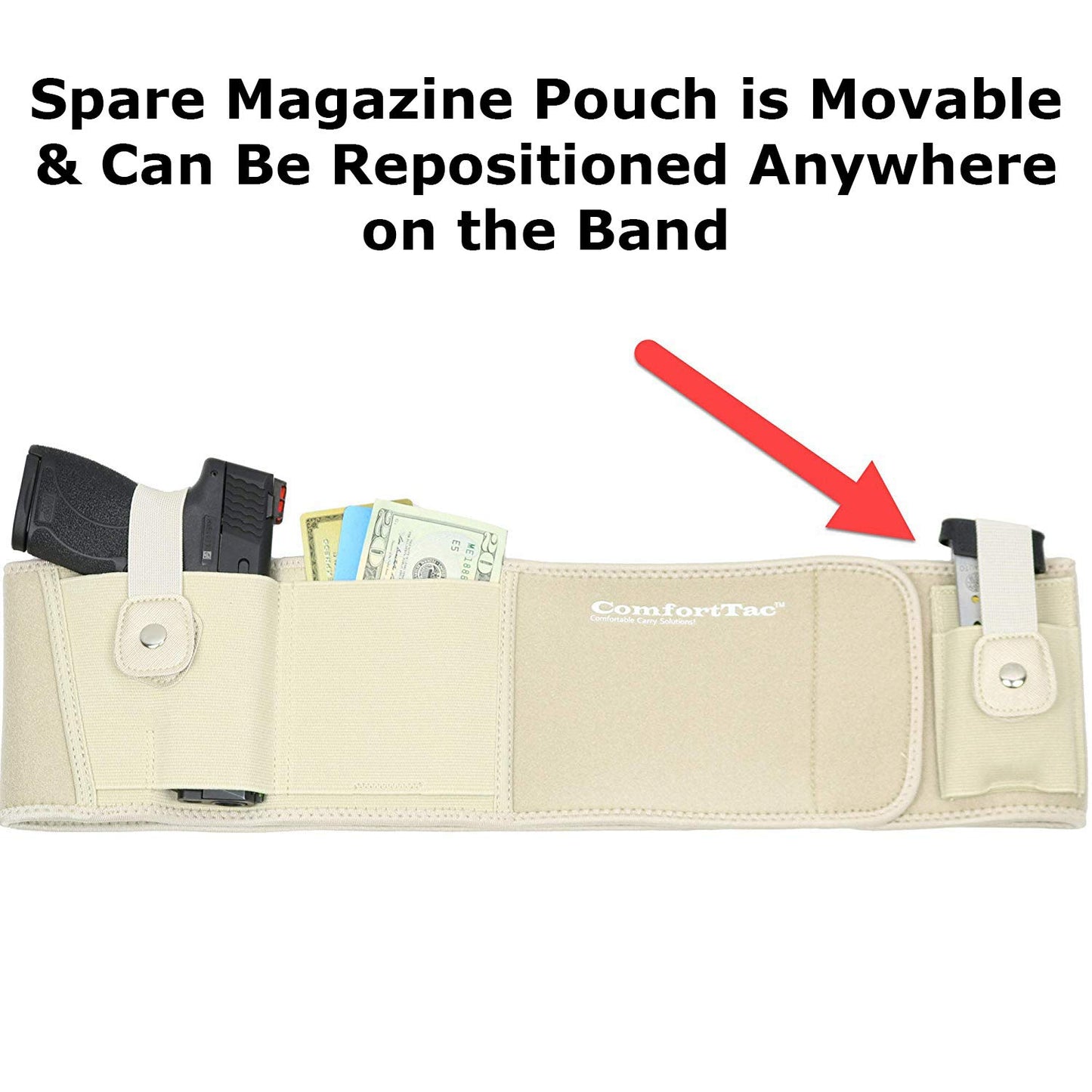 ComfortTac Ultimate Belly Band Holster for Concealed Carry | Fits Smith and Wesson Bodyguard, Shield, Glock 19, 17, 42, 43, P238, Ruger LCP, and Similar Sized Guns | for Men and Women