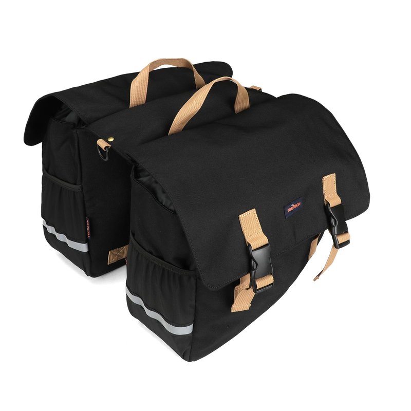 TOURBON Black Bike Bag Panniers 24L Bicycle Rear Rack Saddlebag With Reflective Stripe