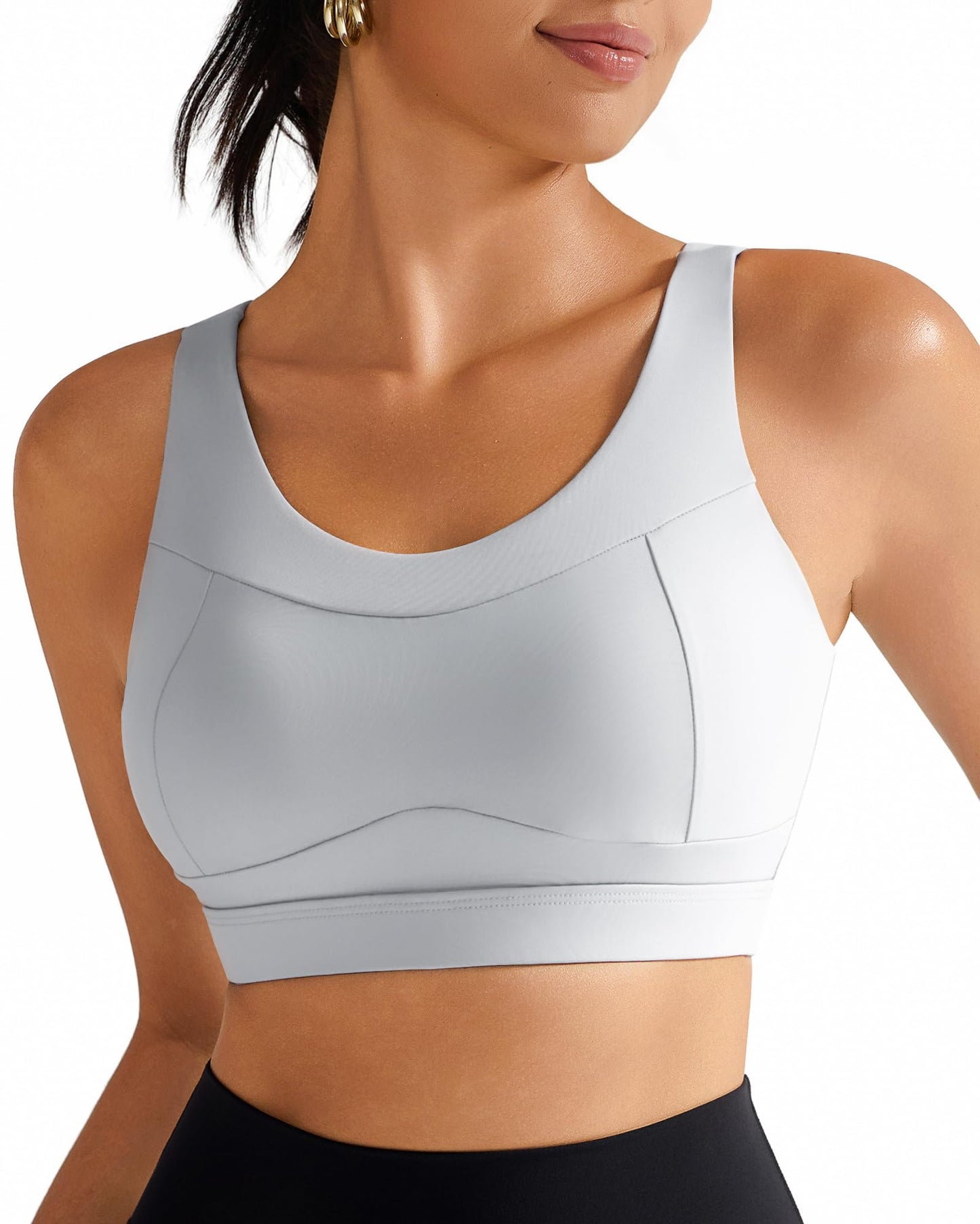 RUNNING GIRL High Impact Sports Bras for Women,Racerback Running Bra Workout Crop Tank Tops Longline Sports Bra Push up(WX2667 Ice Grey XL)