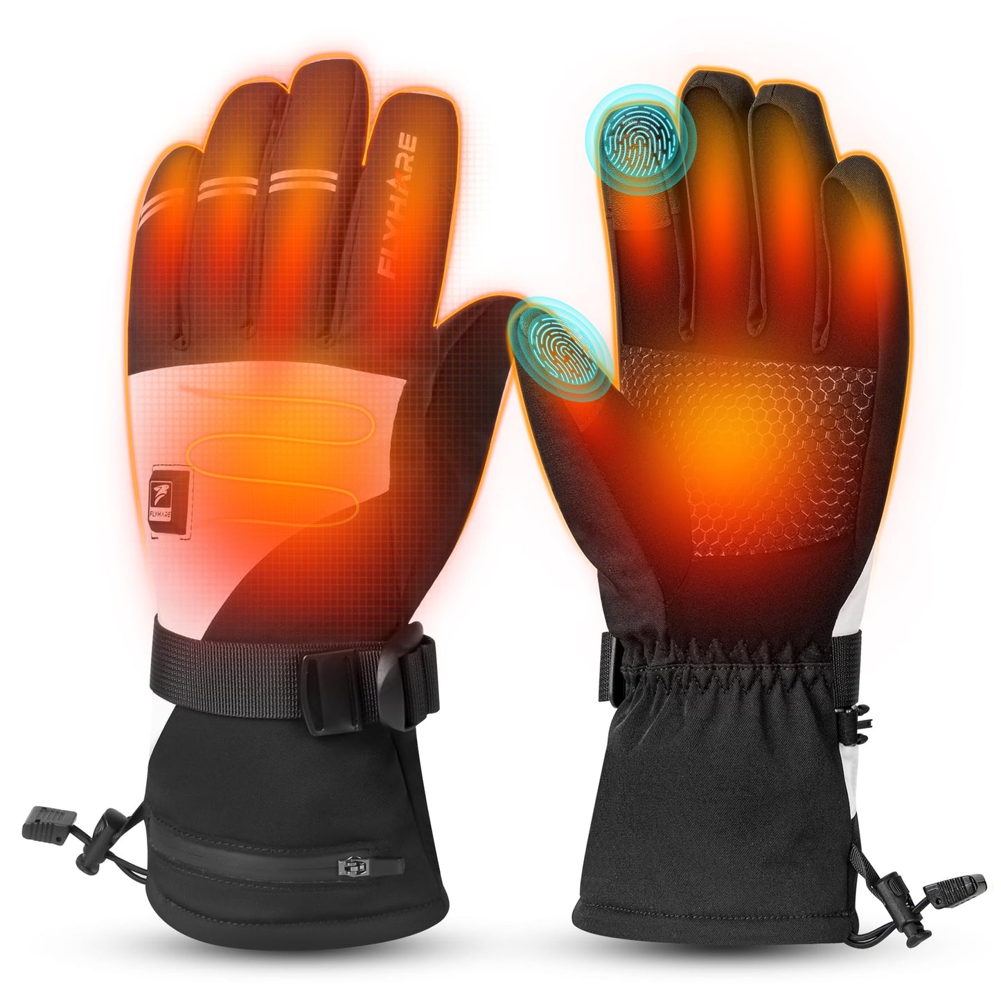 Flyhare Heated Gloves for Women Men, Rechargeable Heated Gloves with Touchscreen, Waterproof Electric Gloves Rechargeable Hunting, Skiing, Outdoor Work