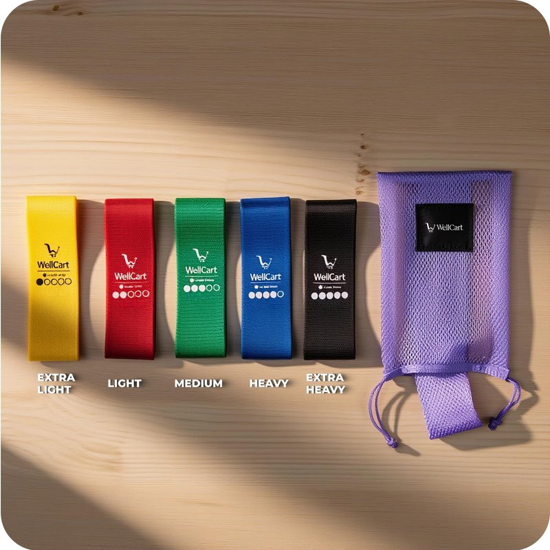 Wellcart Fabric Hip Bands Set of 5 – Non-Slip Resistance Bands (X-Light to X-Heavy) for Glutes, Legs, Booty Workouts & Lower-Body Strength Training